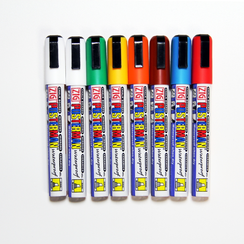 6mm Zig Posterman Assorted Chalk Pens - Waterproof x 8 Pens